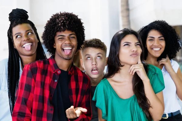 Group Funny Multi Ethnic Young Adults Outdoor City — Stock Photo, Image