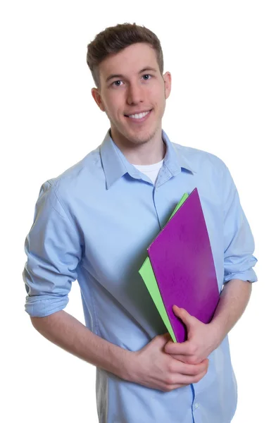 Glücklicher britischer Student mit Papierkram — Stockfoto