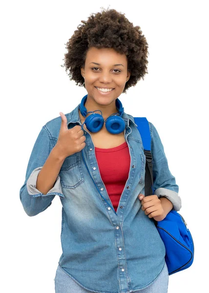 Afro Amerikanska Kvinnliga College Student Visar Tummen Upp Isolerad Vit — Stockfoto