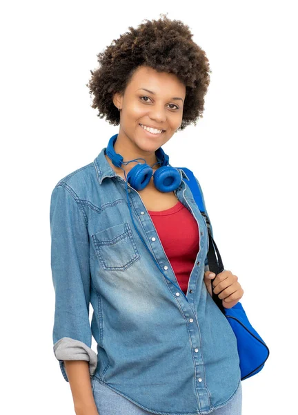 Muito Afro Americano Estudante Universitário Feminino Isolado Fundo Branco Para — Fotografia de Stock