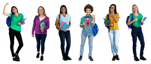 Gruppe Von Schönen Studentinnen Isoliert Auf Weißem Hintergrund Zum Ausschneiden — Stockfoto