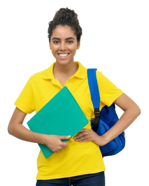 Lachende Südamerikanische Studentin Auf Isoliertem Weißem Hintergrund Für Schnitt — Stockfoto