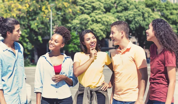 Grupo Caminhadas Conversações Latino Americanas Hispânicas Africanas Jovens Adultos Livre — Fotografia de Stock