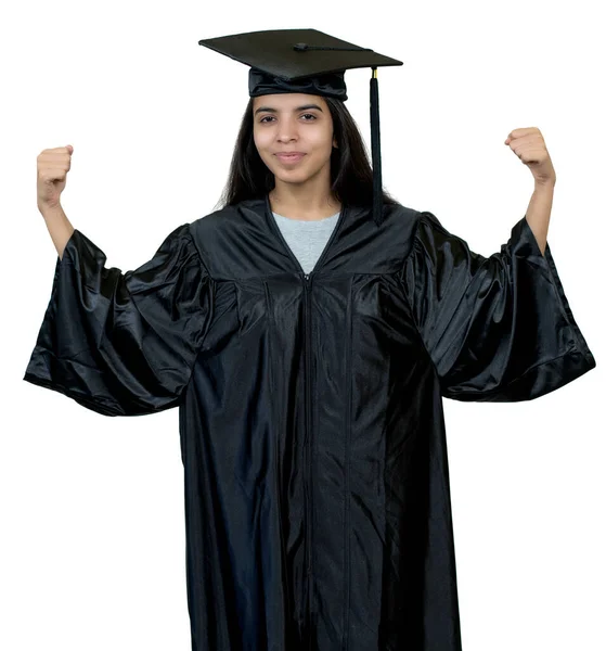Cheering Graduate Computer Science Student India Academic Dress Isolated White — Stock Photo, Image