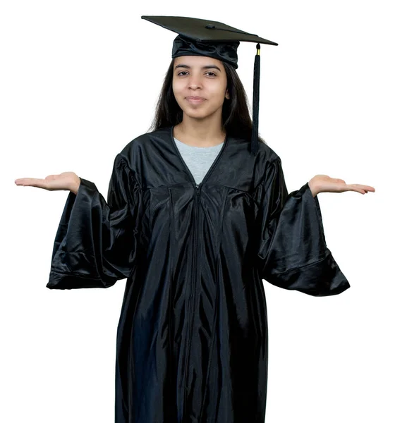 Happy Graduate Computer Science Student India Academic Dress Isolated White — Stock Photo, Image