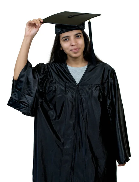 Successful Graduate Computer Science Student India Academic Dress Isolated White — Stock Photo, Image