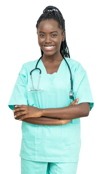 Jolie Infirmière Afro Américaine Isolée Sur Fond Blanc Pour Découper — Photo
