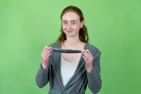 Bella Donna Francese Che Indossa Maschera Facciale Come Protezione Contro — Foto Stock