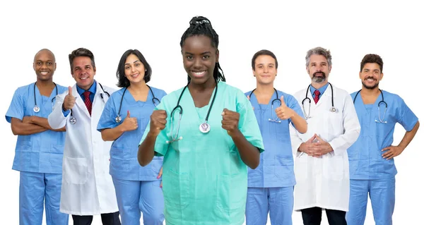 Abbastanza Afro Americana Infermiera Femminile Con Medico Team Medico Isolato — Foto Stock