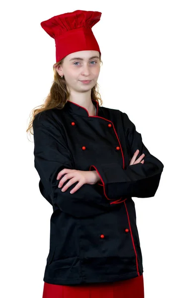 Young Female Cook Apprentice Isolated White Background — Stock Photo, Image