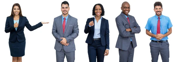 白人を背景に孤立したアフリカ系アメリカ人 ラテン系 ヒスパニック系の実業家 実業家5人組 — ストック写真