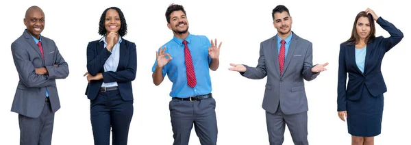 Conjunto Empresários Empresárias Brasileiras Africanas Americanas Latinas Isoladas Fundo Branco — Fotografia de Stock