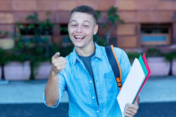 Happy Blond Male Student Walking University Outdoor City — Stock Photo, Image