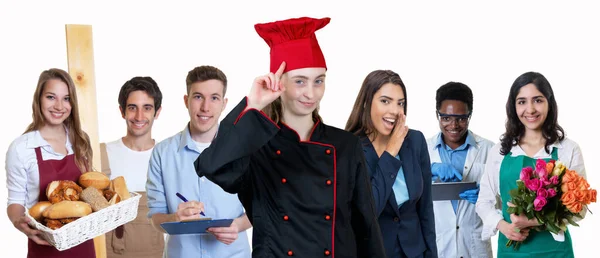 Beautiful Young Female Chef Group Trainees Isolated White Background Cut — Stock Photo, Image