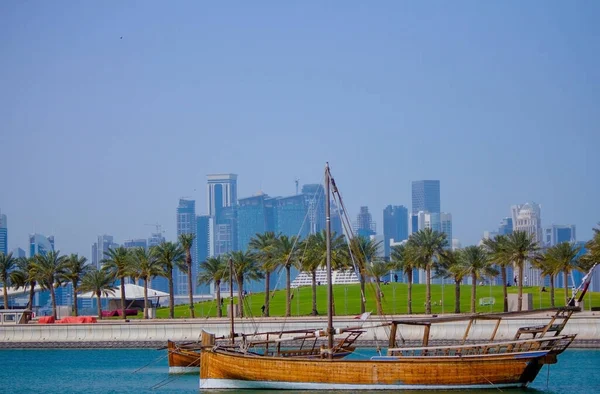 Qatar Hoofdstad Doha Skyline Met Hoge Gebouwen — Stockfoto