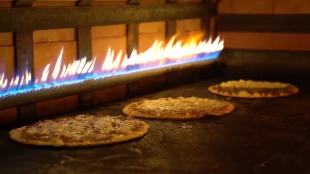 Primer Plano Pizzas Lebanesas Horneadas Horno Gas — Vídeos de Stock
