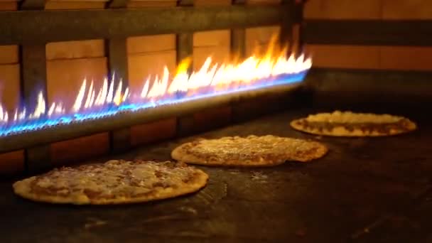 Primer Plano Pizzas Lebanesas Horneadas Horno Gas — Vídeos de Stock