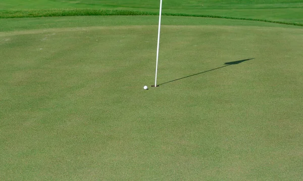 Bovenaanzicht Van Ijzeren Golfclub Bal Een Groen Gras — Stockfoto