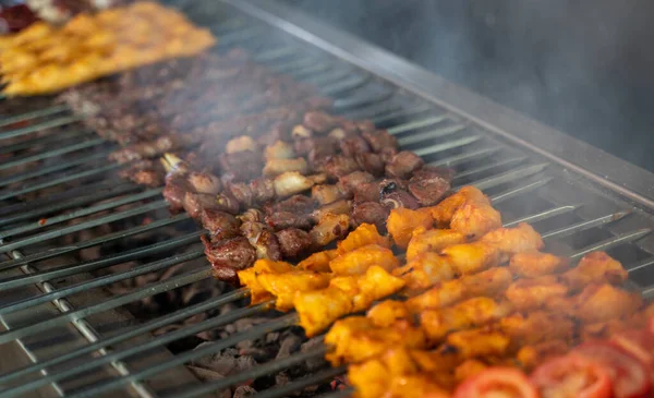 Tikka Shish Kofta Kebabs Charcoal Barbeque Barbeque — Stock Photo, Image