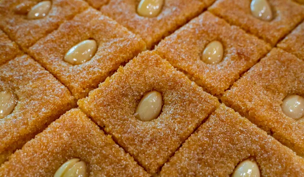 Cocina Árabe Postre Árabe Tradicional Basbousa Pastel Sémola Oriental Egipcia — Foto de Stock