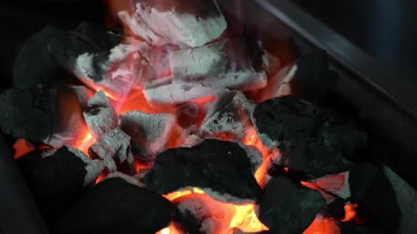 Primer Plano Carbón Que Quema Restaurante Para Usar Parrilla — Vídeo de stock