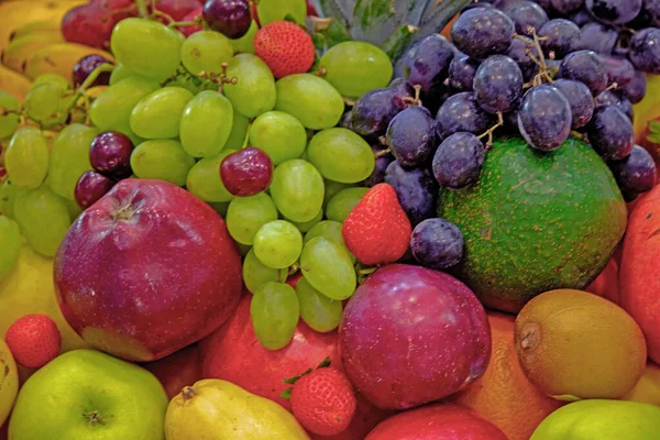 Achtergrond Mix Van Gesorteerd Vers Fruit Een Winkel Koop — Stockfoto