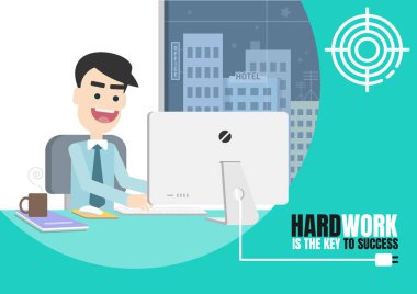sıkı çalışma başarının anahtarıdır. işadamı için akıllı hedef. gelecek için bağlılık. mutlu bir işyeri. düz tasarım modern vektör illüstrasyon kavramı.