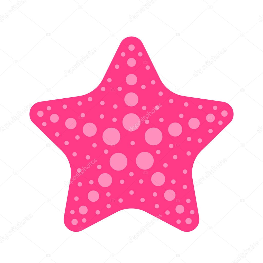Color illustration of a pink starfish isolated on a white background. Underwater wildlife.