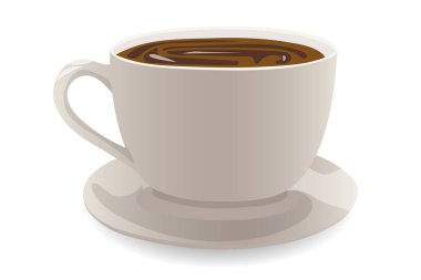 Tabakta bir fincan kahve var. Beyaz arkaplanda izole edilmiş renk illüstrasyonu.