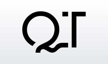 Modern iş tipografi vektör şablonlu ilk harf QT logo tasarımı. Yaratıcı izole QT harf logosu tasarımı