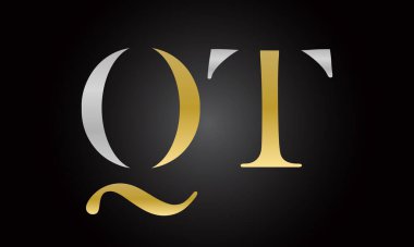 Modern iş tipografi vektör şablonlu ilk harf QT logo tasarımı. Yaratıcı izole QT harf logosu tasarımı