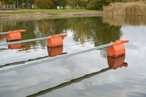 plastic buoys for mooring a small boat.