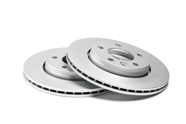 Brand new brake discs for the minivan or transporter car. Isolated on white. — Stock Photo, Image