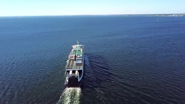 Tallinn, Estonya - 14 Haziran 2020 Tallink kargo gemisi Tallinn limanından ayrılıyor. Baltık Denizi bölgesinde kargo nakliye şirketleri, İHA görüntüleri.. — Stok video