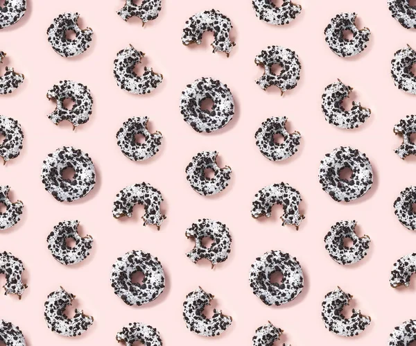 Qualität Nahtlosen Muster Von Donuts Auf Einem Rosa Hintergrund Draufsicht — Stockfoto