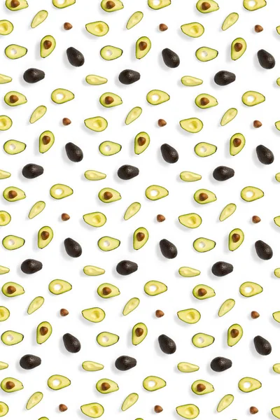 Avocado Hintergrund Aus Isolierten Avocado Stücken Auf Weißem Hintergrund Flache — Stockfoto