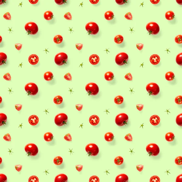 Sömlöst Mönster Med Röda Mogna Tomater Tomat Isolerad Grön Bakgrund — Stockfoto