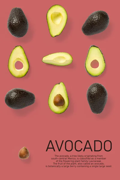 Modello Senza Cuciture Con Fette Avocado Frutto Tropicale Sfondo Astratto — Foto Stock