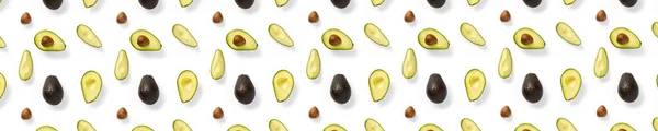 Avocado Banner Pozadí Izolovaných Avokádových Figurek Bílém Pozadí Plocha Čerstvě — Stock fotografie