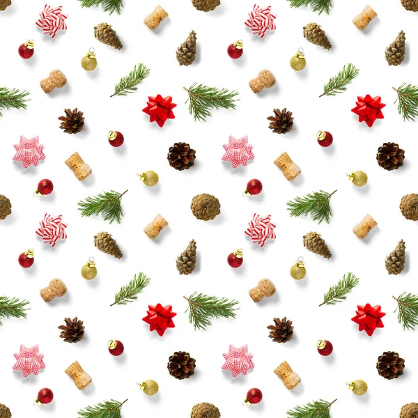 Seamless Regular Creative Christmas Pattern New Year Decorations White Background — Stock Photo, Image