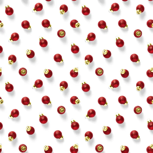 Naadloos Patroon Met Rode Kerstversiering Witte Achtergrond Kerst Rode Ornamenten — Stockfoto