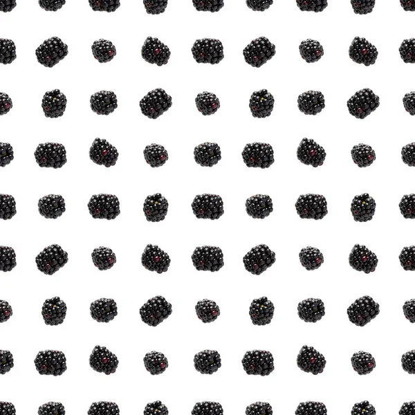 ブレンブルシームレスパターン 新鮮なブラックベリーシームレスパターン 白い背景に隔離された新鮮な野生の果実を持つ正方形のパターン 平置き — ストック写真