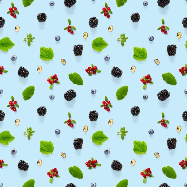 Creative Seamless Pattern Wild Berries Blackberry Blueberry Lingonberry Bramble Modern — Stock Photo, Image