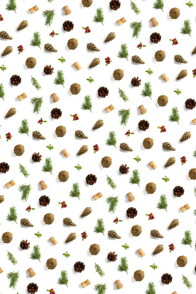 Christmas Background Pine Cone Wine Cork Pine Twig Lingonberry Christmas — Stock Photo, Image