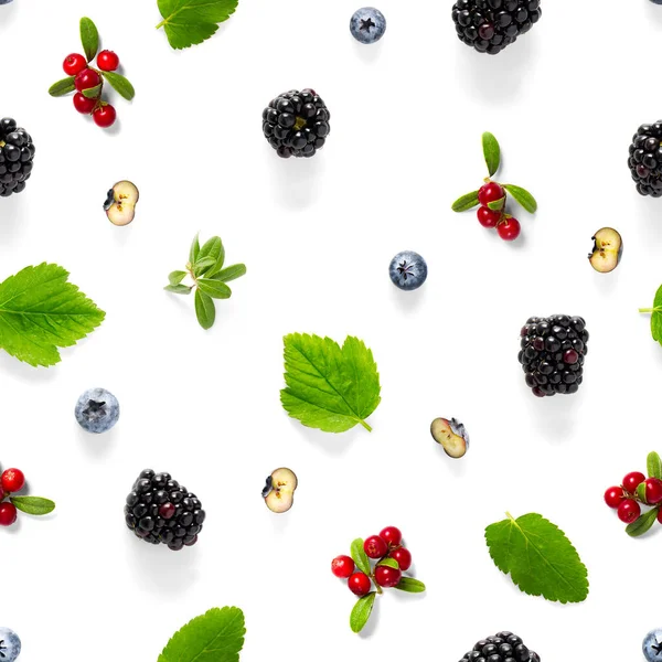 Creative Seamless Pattern Wild Berries Blackberry Blueberry Lingonberry Bramble Modern — Stock Photo, Image