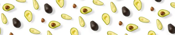 Avocado Banner Pozadí Izolovaných Avokádových Figurek Bílém Pozadí Plocha Čerstvě — Stock fotografie