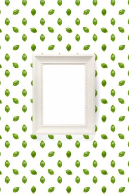 Fesleğen Taze İtalyan fesleğeninden yeşil yapraklar. Fesleğen yaprakları beyaz arkaplanda yalıtılmış. Modern arka plan. desen değil