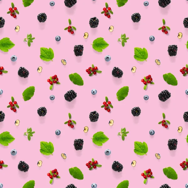 Δημιουργική Αδιάλειπτη Μοτίβο Των Άγριων Μούρων Βατόμουρο Βατόμουρο Lingonberry Και — Φωτογραφία Αρχείου