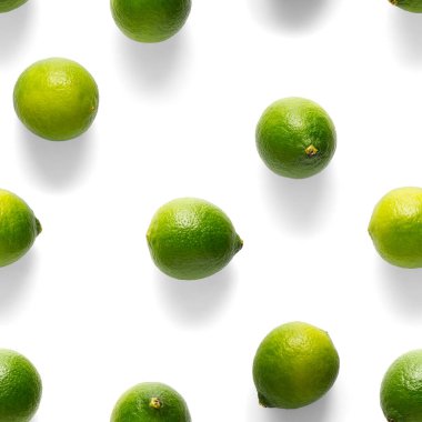 Yeşil limonlu, pürüzsüz desen. Tropikal, soyut, kusursuz desenli arka plan. Beyaz arka planda taze taze kireç.
