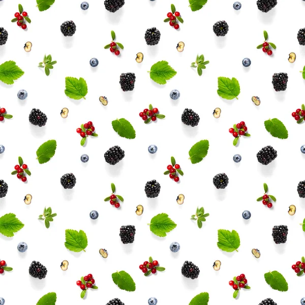 具有创意的野生浆果 树莓和荆棘的无缝图案 用秋天森林野果制成的现代无缝图案 森林浆果混合 — 图库照片